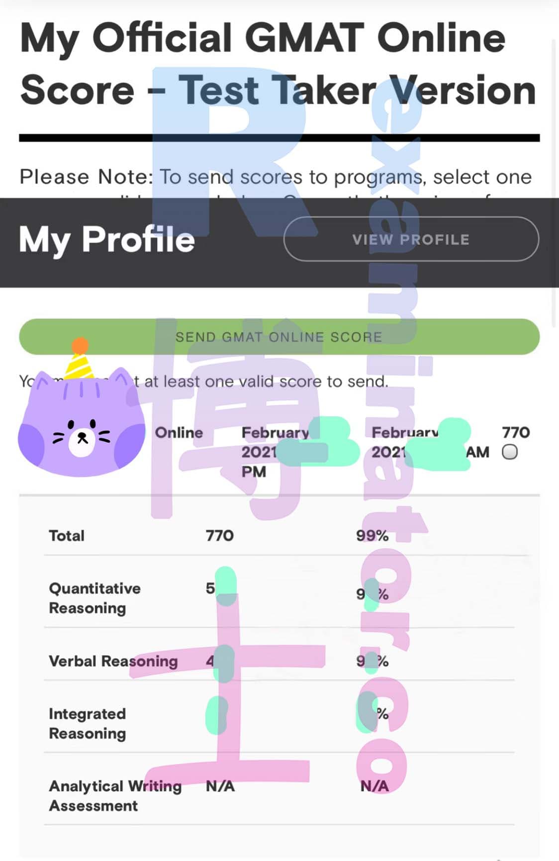 score image for GMAT 부정행위 success story #137