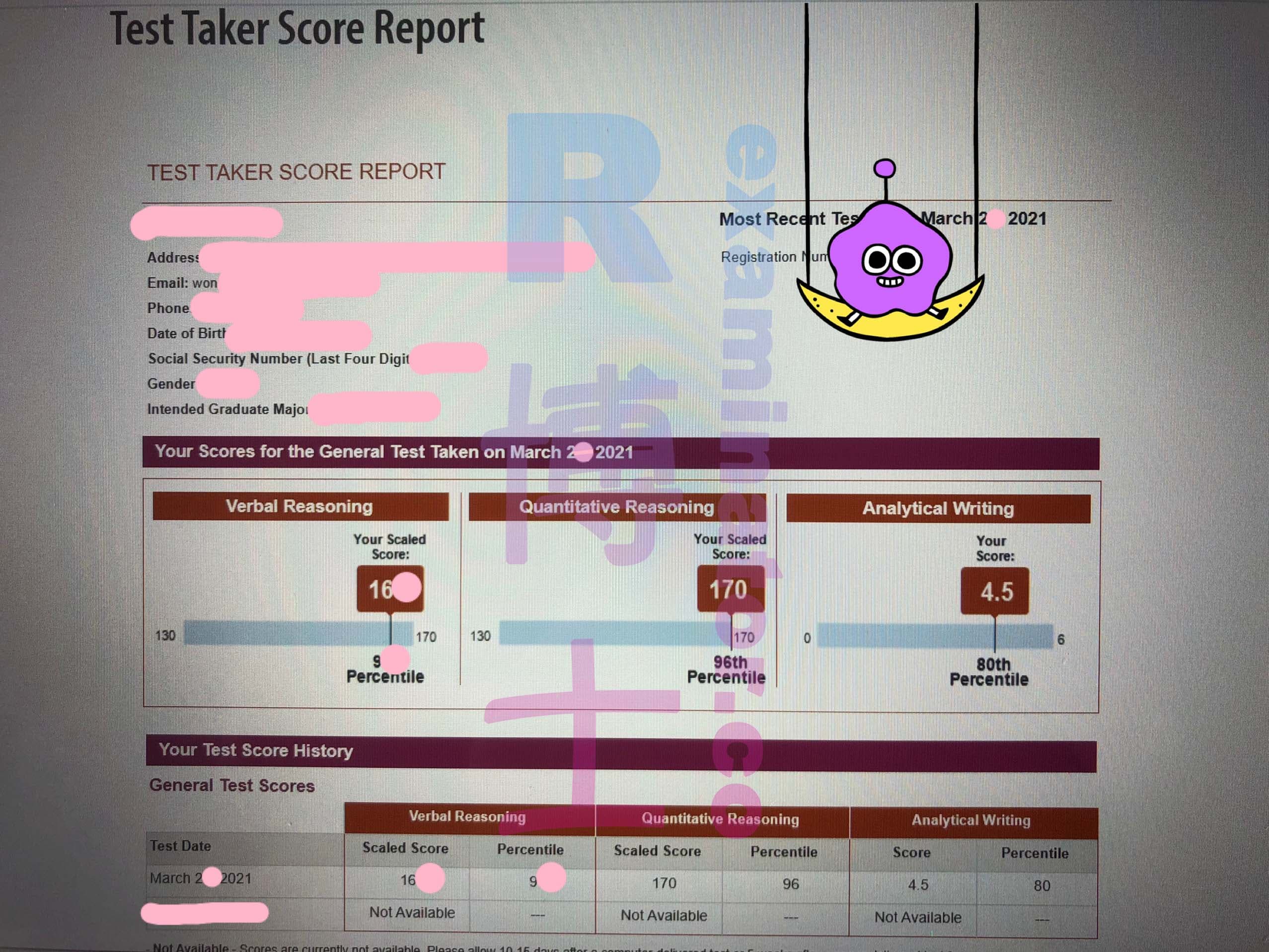 score image for GRE 부정행위 success story #138