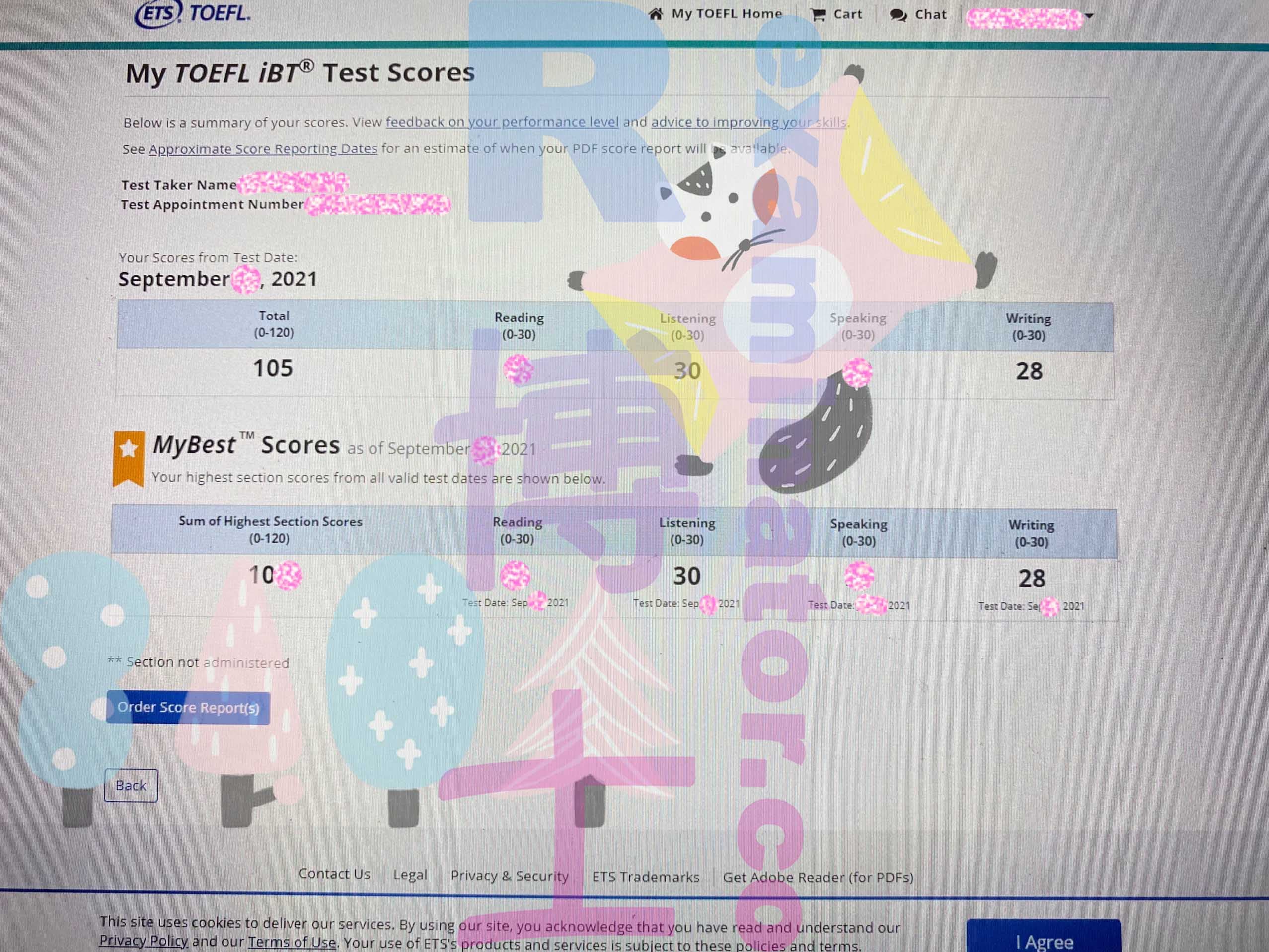 score image for TOEFL 부정행위 success story #209