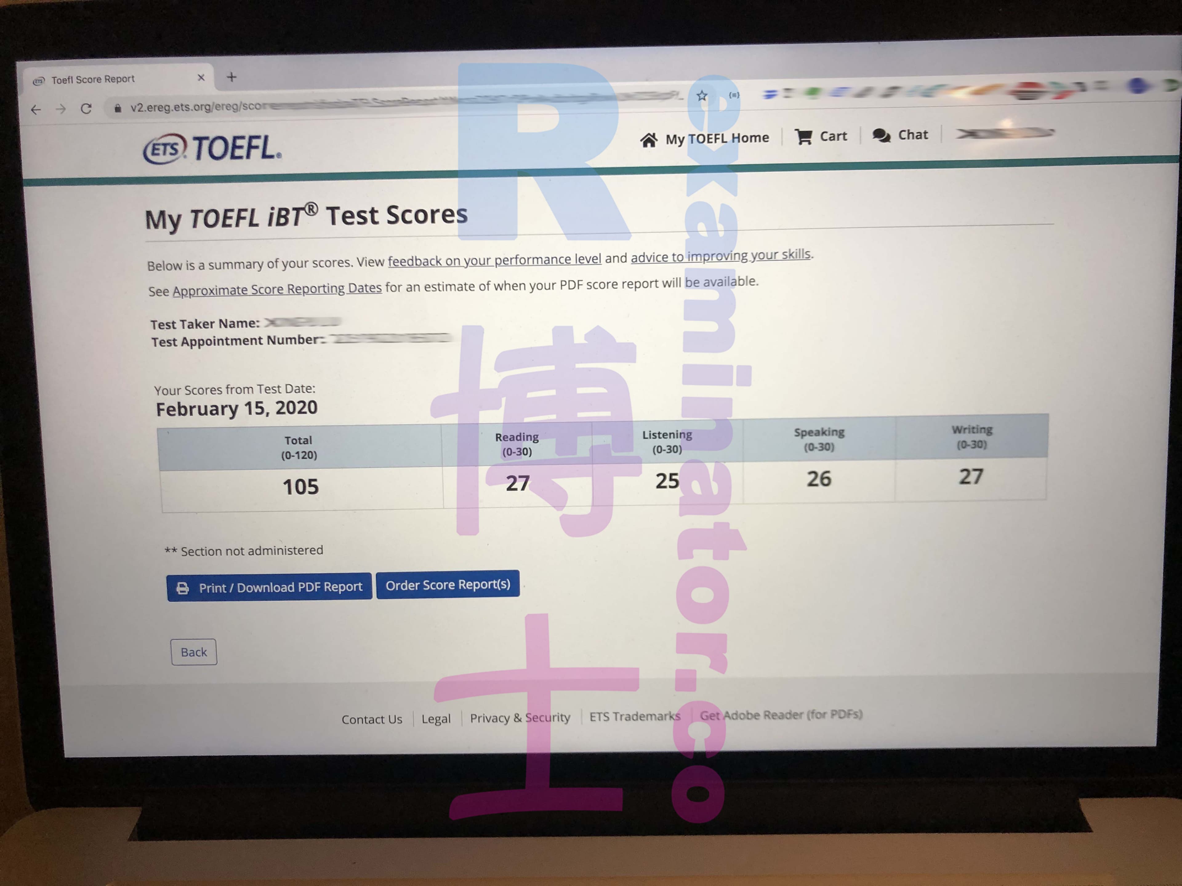 score image for TOEFL 부정행위 success story #67