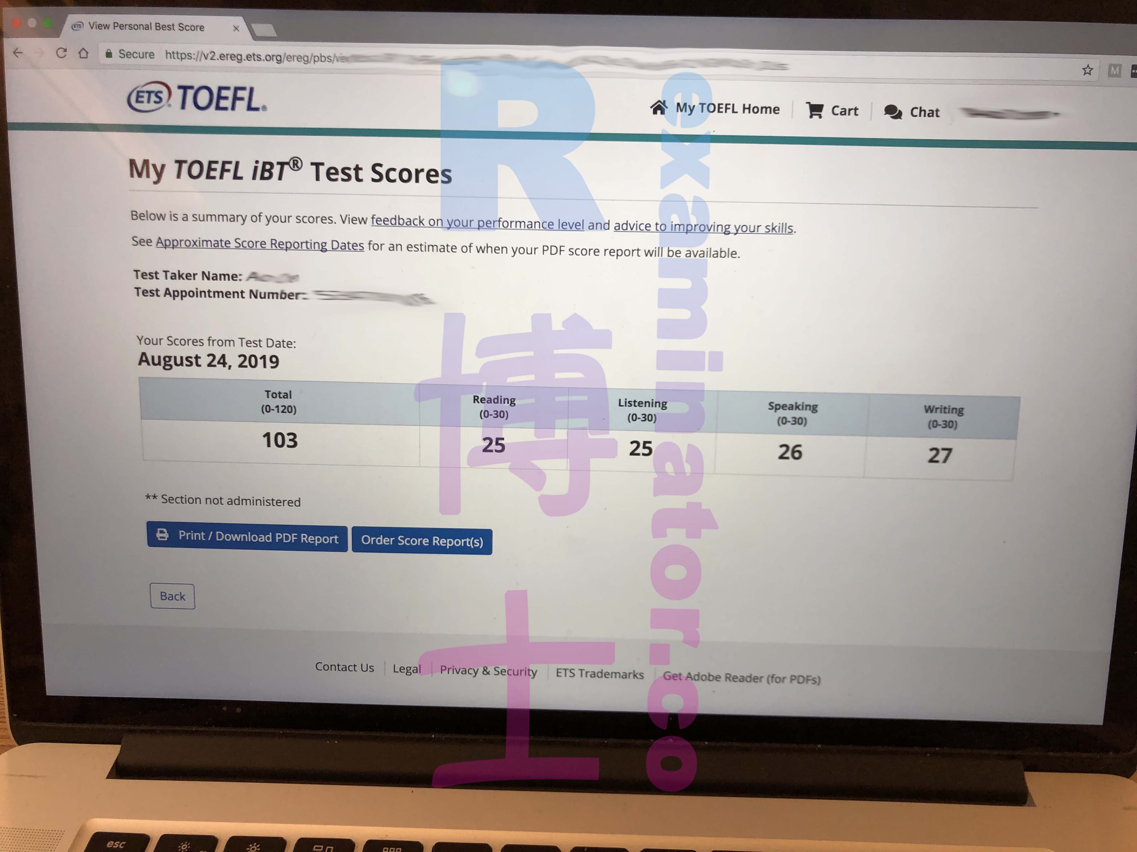 score image for TOEFL 부정행위 success story #47