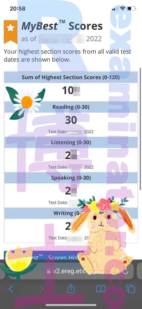 score image for TOEFL 부정행위 success story #395