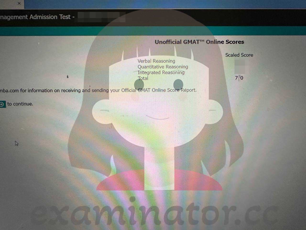 score image for GMAT 부정행위 success story #603