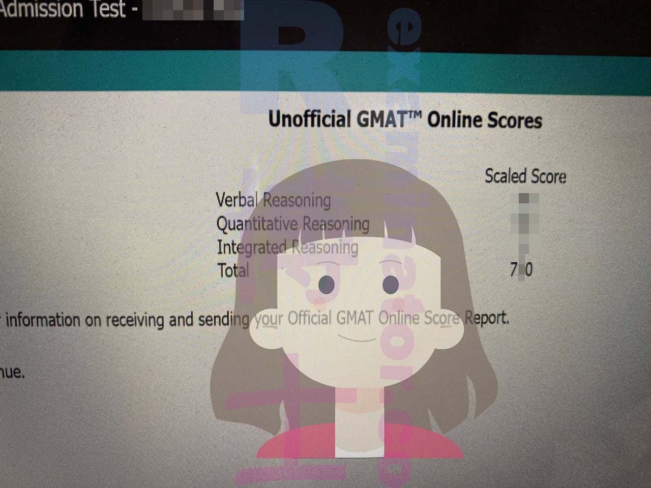 score image for GMAT 부정행위 success story #509