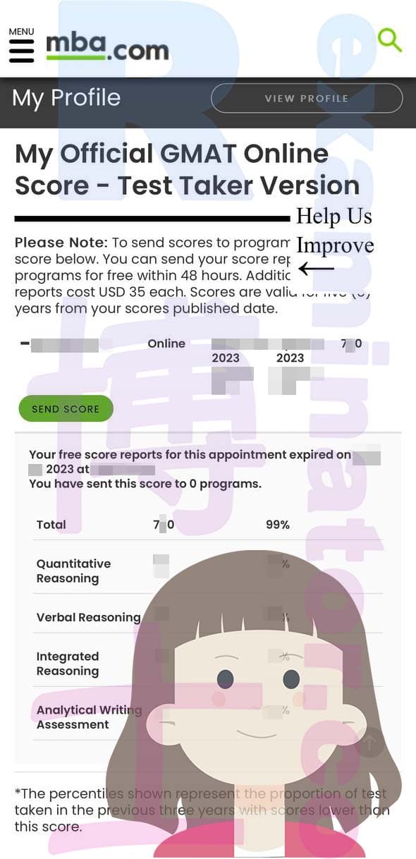 score image for GMAT 부정행위 success story #511