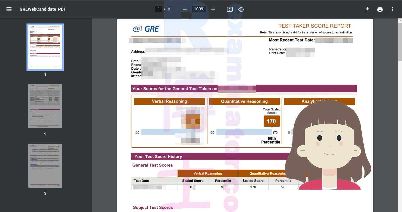 score image for GRE 부정행위 success story #492