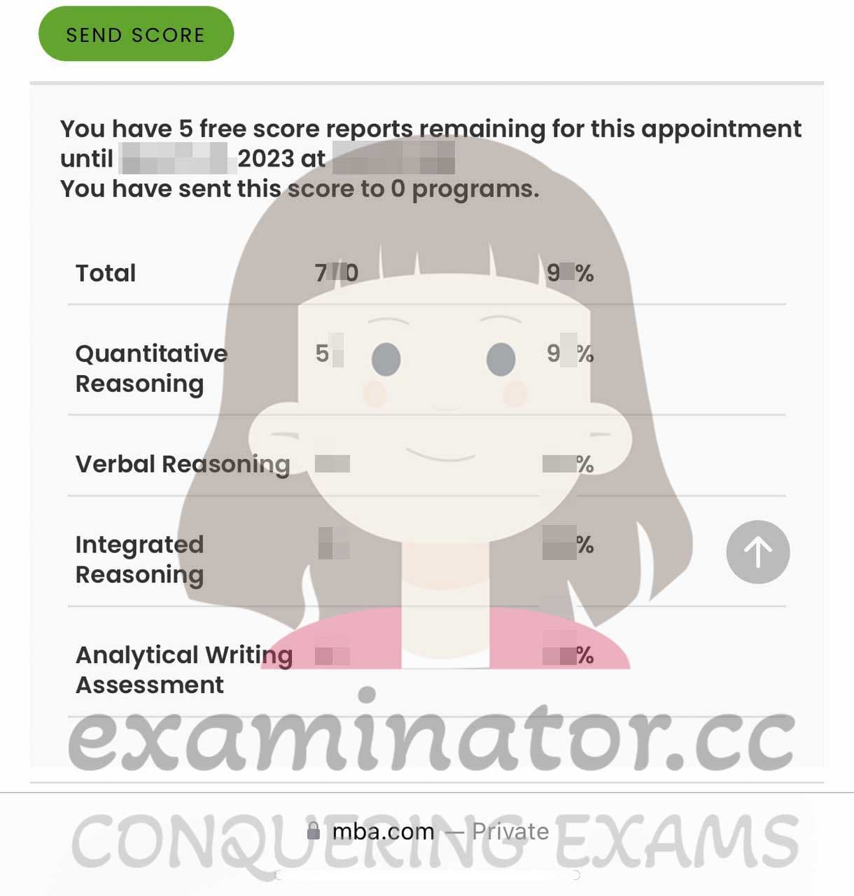 score image for GMAT 부정행위 success story #610